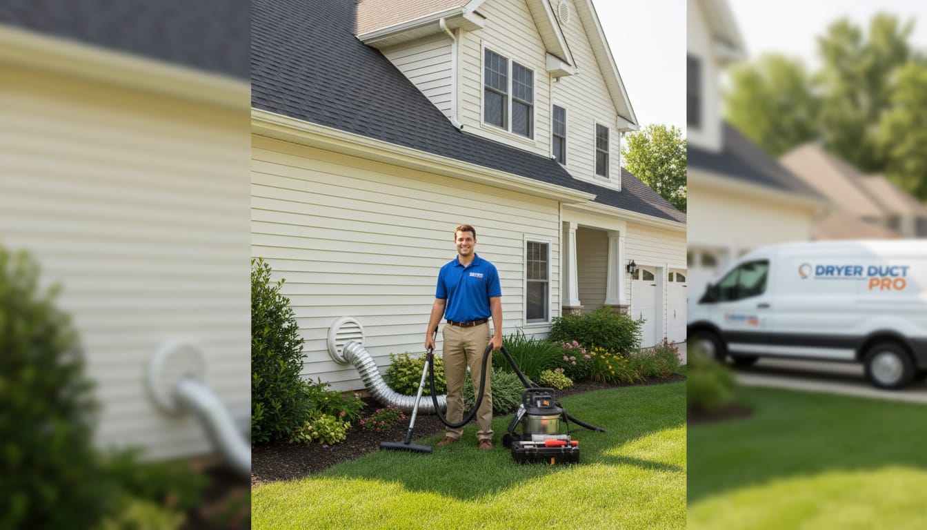 Dryer vent cleaning technician outside a home